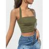 imageOYOANGLE Womens Glitter Sparkly Sleeveless Tie Backless Ruched Crop Halter Tops Party ClubwearArmy Green