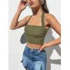 imageOYOANGLE Womens Glitter Sparkly Sleeveless Tie Backless Ruched Crop Halter Tops Party ClubwearArmy Green