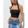 imageOYOANGLE Womens Glitter Sparkly Sleeveless Tie Backless Ruched Crop Halter Tops Party ClubwearBlack