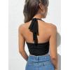 imageOYOANGLE Womens Glitter Sparkly Sleeveless Tie Backless Ruched Crop Halter Tops Party ClubwearBlack