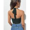 imageOYOANGLE Womens Glitter Sparkly Sleeveless Tie Backless Ruched Crop Halter Tops Party ClubwearDark Green