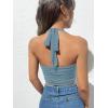 imageOYOANGLE Womens Glitter Sparkly Sleeveless Tie Backless Ruched Crop Halter Tops Party ClubwearDusty Blue