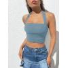 imageOYOANGLE Womens Glitter Sparkly Sleeveless Tie Backless Ruched Crop Halter Tops Party ClubwearDusty Blue
