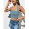 imageOYOANGLE Womens Glitter Sparkly Sleeveless Tie Backless Ruched Crop Halter Tops Party ClubwearDusty Blue