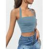 imageOYOANGLE Womens Glitter Sparkly Sleeveless Tie Backless Ruched Crop Halter Tops Party ClubwearDusty Blue