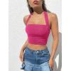 imageOYOANGLE Womens Glitter Sparkly Sleeveless Tie Backless Ruched Crop Halter Tops Party ClubwearHot Pink
