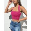 imageOYOANGLE Womens Glitter Sparkly Sleeveless Tie Backless Ruched Crop Halter Tops Party ClubwearHot Pink