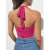 imageOYOANGLE Womens Glitter Sparkly Sleeveless Tie Backless Ruched Crop Halter Tops Party ClubwearHot Pink