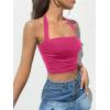 imageOYOANGLE Womens Glitter Sparkly Sleeveless Tie Backless Ruched Crop Halter Tops Party ClubwearHot Pink