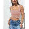 imageOYOANGLE Womens Glitter Sparkly Sleeveless Tie Backless Ruched Crop Halter Tops Party ClubwearPink