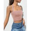 imageOYOANGLE Womens Glitter Sparkly Sleeveless Tie Backless Ruched Crop Halter Tops Party ClubwearPink