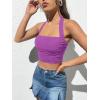 imageOYOANGLE Womens Glitter Sparkly Sleeveless Tie Backless Ruched Crop Halter Tops Party ClubwearPurple