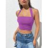 imageOYOANGLE Womens Glitter Sparkly Sleeveless Tie Backless Ruched Crop Halter Tops Party ClubwearPurple