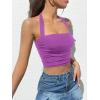 imageOYOANGLE Womens Glitter Sparkly Sleeveless Tie Backless Ruched Crop Halter Tops Party ClubwearPurple