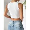 imageOYOANGLE Womens Heart Embroidery Ribbed Knit Crop Tank Tops Slim Fitted Crew Neck Sleeveless TopWhite