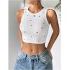 imageOYOANGLE Womens Heart Embroidery Ribbed Knit Crop Tank Tops Slim Fitted Crew Neck Sleeveless TopWhite