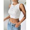imageOYOANGLE Womens Heart Embroidery Ribbed Knit Crop Tank Tops Slim Fitted Crew Neck Sleeveless TopWhite