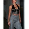 imageOYOANGLE Womens Hook and Eye Halter Corset Top V Neck Backless Sleeveless Crop Bustier TopsBlack