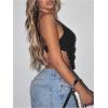 imageOYOANGLE Womens Lace Cami Crop Top Y2K Asymmetrical Hem Spaghetti Strap Going Out TopsBlack