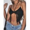 imageOYOANGLE Womens Lace Cami Crop Top Y2K Asymmetrical Hem Spaghetti Strap Going Out TopsBlack