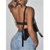 imageOYOANGLE Womens Lace Cami Crop Top Y2K Asymmetrical Hem Spaghetti Strap Going Out TopsBlack