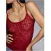 imageOYOANGLE Womens Lace Sheer Scoop Neck Cami Top Spaghetti Strap Tank Tops Slim Fitted CamisoleBurgundy