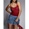 imageOYOANGLE Womens Lace Sheer Scoop Neck Cami Top Spaghetti Strap Tank Tops Slim Fitted CamisoleBurgundy