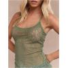 imageOYOANGLE Womens Lace Sheer Scoop Neck Cami Top Spaghetti Strap Tank Tops Slim Fitted CamisoleGreen