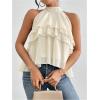 imageOYOANGLE Womens Layered Ruffle Hem Sleeveless Halter Chiffon Blouse Flowy Tank TopsBeige