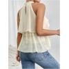 imageOYOANGLE Womens Layered Ruffle Hem Sleeveless Halter Chiffon Blouse Flowy Tank TopsBeige