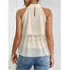 imageOYOANGLE Womens Layered Ruffle Hem Sleeveless Halter Chiffon Blouse Flowy Tank TopsBeige