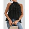 imageOYOANGLE Womens Layered Ruffle Hem Sleeveless Halter Chiffon Blouse Flowy Tank TopsBlack