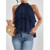 imageOYOANGLE Womens Layered Ruffle Hem Sleeveless Halter Chiffon Blouse Flowy Tank TopsDeep Blue