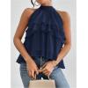 imageOYOANGLE Womens Layered Ruffle Hem Sleeveless Halter Chiffon Blouse Flowy Tank TopsDeep Blue