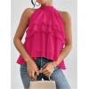 imageOYOANGLE Womens Layered Ruffle Hem Sleeveless Halter Chiffon Blouse Flowy Tank TopsHot Pink