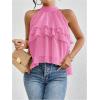 imageOYOANGLE Womens Layered Ruffle Hem Sleeveless Halter Chiffon Blouse Flowy Tank TopsPink