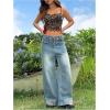 imageOYOANGLE Womens Leopard Print Spaghetti Strap Crop Cami Tops Scoop Neck Sleeveless Tank TopBrown