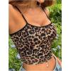 imageOYOANGLE Womens Leopard Print Spaghetti Strap Crop Cami Tops Scoop Neck Sleeveless Tank TopBrown