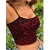 imageOYOANGLE Womens Leopard Print Spaghetti Strap Crop Cami Tops Scoop Neck Sleeveless Tank TopRed