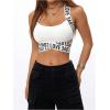 imageOYOANGLE Womens Letter Backless Workout Running Tank Tops Strappy Criss Cross Fitted Crop Top Yoga Gym ShirtsWhite