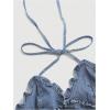 imageOYOANGLE Womens Lettuce Trim Spaghetti Straps Tie Backless Halter Denim Top Slim Fitted Jean Cami TopsMedium Wash