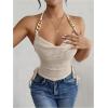 imageOYOANGLE Womens Metal Strap Ruched Tie Back Halter Tops Sleeveless Waffle Knit Tie Side Cami TopsApricot