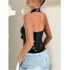 imageOYOANGLE Womens Metallic Draped Front Cowl Neck Halter Top Backless Slim Fit Y2k Club Party Crop Tank TopsBlack