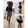 imageOYOANGLE Womens Off Shoulder Short Sleeve Ruffle Blouse Summer Vacation Crop TopsBlack