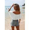 imageOYOANGLE Womens Off Shoulder Short Sleeve Ruffle Blouse Summer Vacation Crop TopsWhite