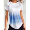 imageOYOANGLE Womens Ombre Raglan Short Sleeve Workout T Shirt Crew Neck Curved Hem Gym Athletic Shirt TopsBlue