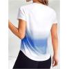 imageOYOANGLE Womens Ombre Raglan Short Sleeve Workout T Shirt Crew Neck Curved Hem Gym Athletic Shirt TopsBlue
