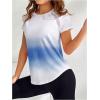 imageOYOANGLE Womens Ombre Raglan Short Sleeve Workout T Shirt Crew Neck Curved Hem Gym Athletic Shirt TopsBlue