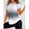 imageOYOANGLE Womens Ombre Raglan Short Sleeve Workout T Shirt Crew Neck Curved Hem Gym Athletic Shirt TopsGrey