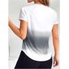 imageOYOANGLE Womens Ombre Raglan Short Sleeve Workout T Shirt Crew Neck Curved Hem Gym Athletic Shirt TopsGrey
